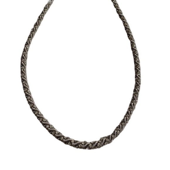 Vintage Estate Silver Tone Spring Necklace with Clear Crystals Woman’s Jewelry - Picture 2 of 9